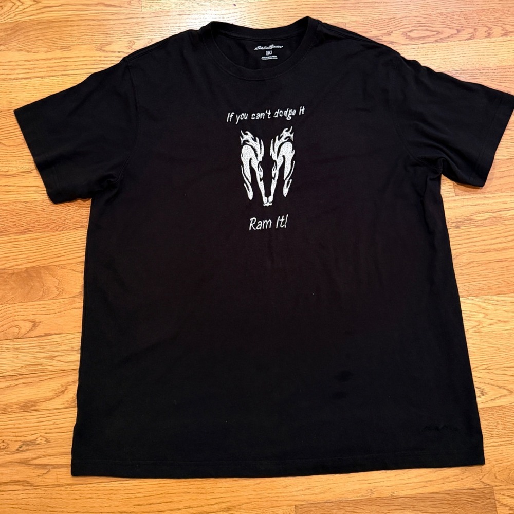 Eddie Bauer Mens Black Graphic Tee If You Cant Dodge It Ram It T-Shirt XL